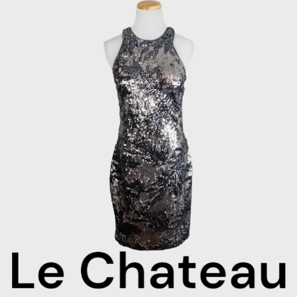Le Chateau black and silver sequin dress
